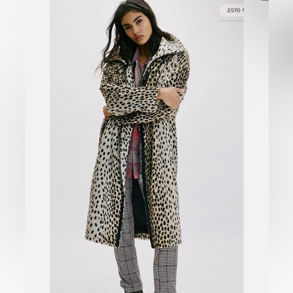 NWT Free People Leopard Longline Fur Coat